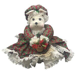 handmade vintage Christmas mouse figurine plush poinsettia bottle craft red READ